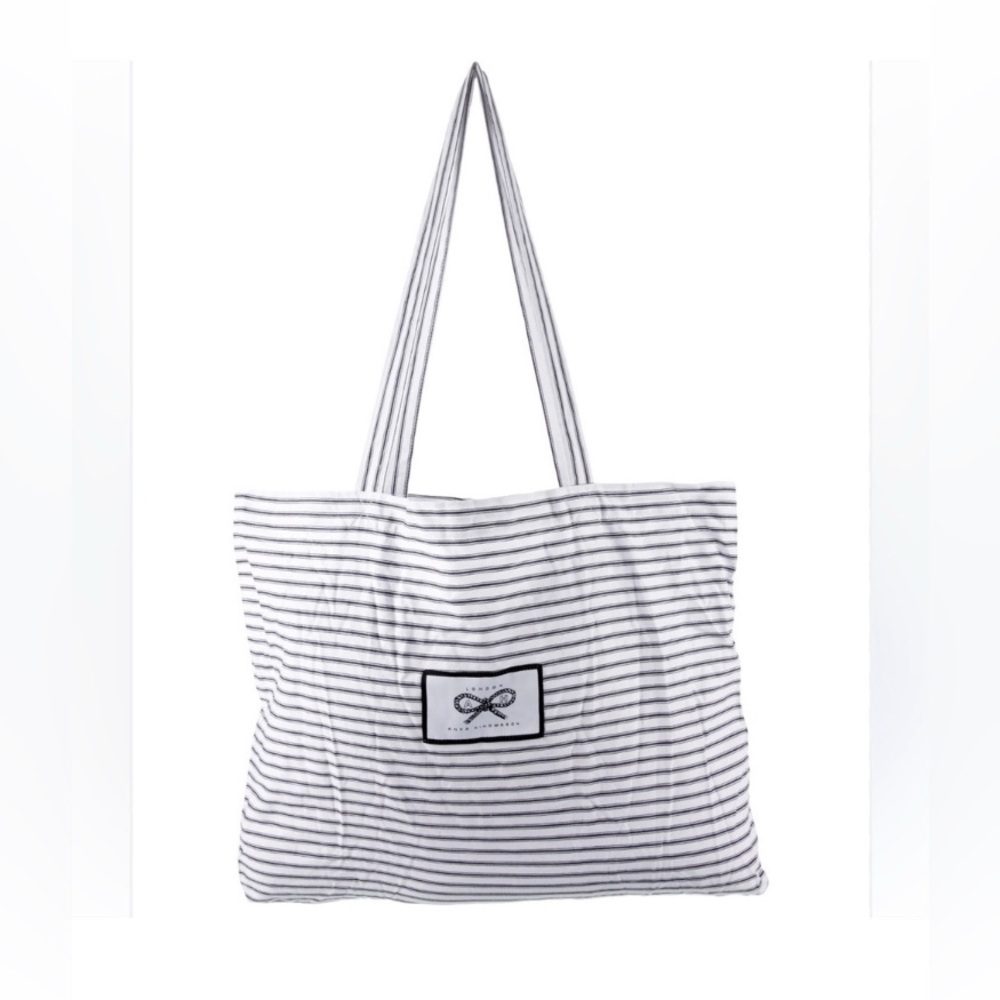 ANYA HINDMARCH Canvas Black And White Striped Large Reusable Tote Bag NWT